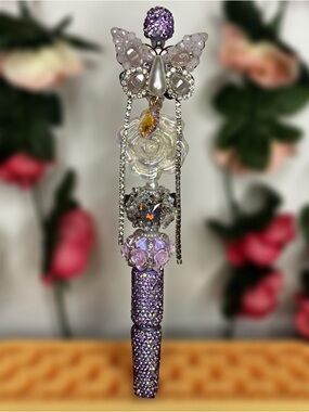 Elegant Butterfly & Rose Purple Rhinestone Extended Handmade Beaded Pen